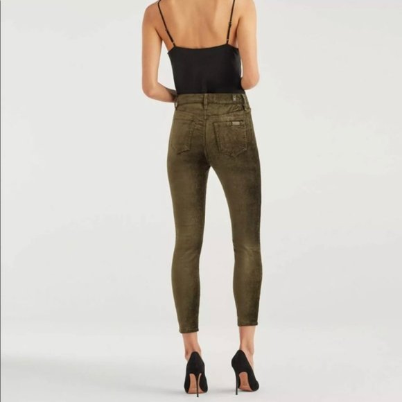 7 For All Mankind High Waist Velvet Ankle Skinny Jeans in Fatigue - Picture 5 of 6